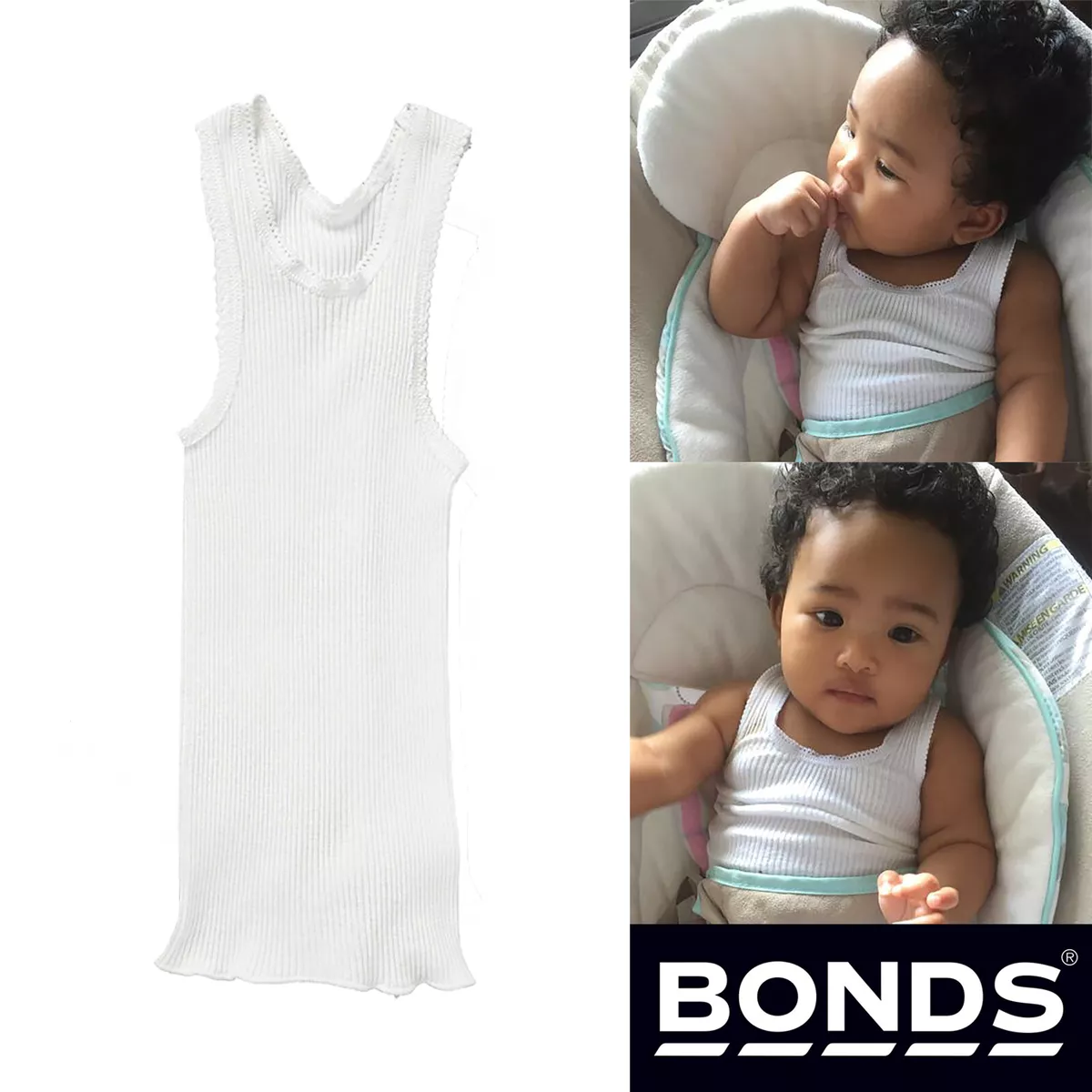 BONDS Baby Infant Newborn Kids Girls Boys Vest Singlet Tank Top Underwear  White