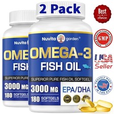 2 Pack 3000mg Omega 3 Fish Oil Supplement w/EPA  DHA,360 Softgels