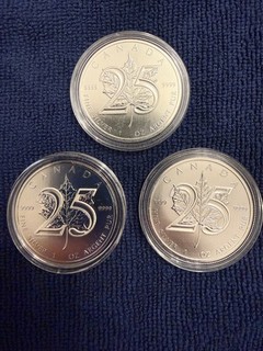 Set of Three (3) 25th Anniversary Canadian Maple Leaf 2013 1 oz silver coins
