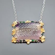 Jewellery 65 ct+ Natural Fluorite Necklace 925 Sterling Silver 18"/N31954