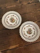 Schumann Dresden China Antique Reticulated Plates Set Of 2