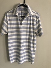 Under Armour Heat Gear Loose Striped Golf Polo Shirt Blue White Small