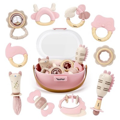 Baby Toys 0-6 Months, Rattles, Teething 3-6 Infant Pink 