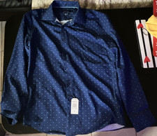 Nautica Men's Slim Fit Geometric Blue Cotton Button-Up Shirt M 15-15 1/2