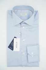 Men Eton Single Convertible Cuff Light Blue Slim Fit Size 40 15 3/4