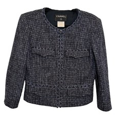 CHANEL Vintage Navy Blue Lesage Tweed Zipper Jacket 03P Spring 2003 FR42 M 6 8