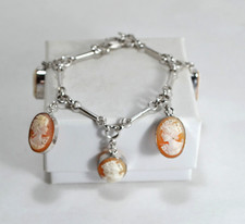 BRACCIALE   ARGENTO 925 RODIATO CAMMEI  CORNEOLA 6  PEZZI  PENDENTI  AGRP 0168