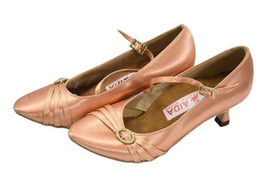 AIDA Dance Shoes Womens Size 24 Peach Satin Ballroom Latin Mary Jane Heels