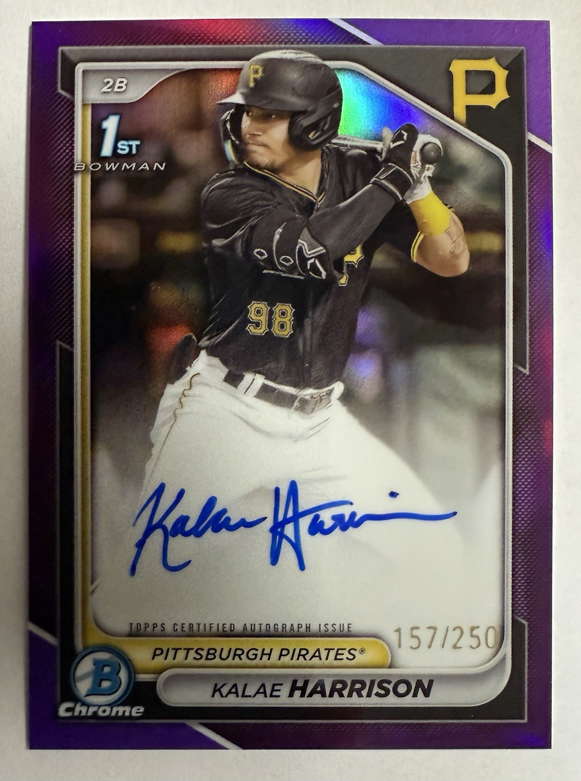 Kalae Harrison 2024 Bowman Chrome 1st Purple Auto Autograph Pirates #’d 157/250