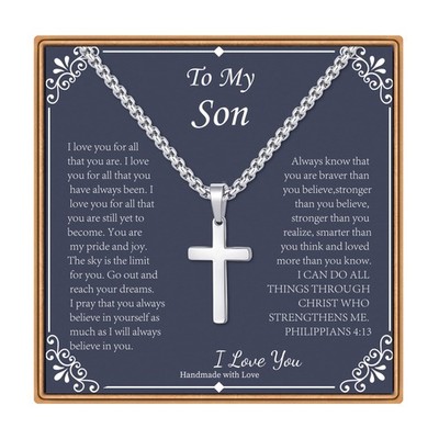 Son Cross Necklace - Silver Cross Necklace for Men, Fathers Day, Christmas & ...