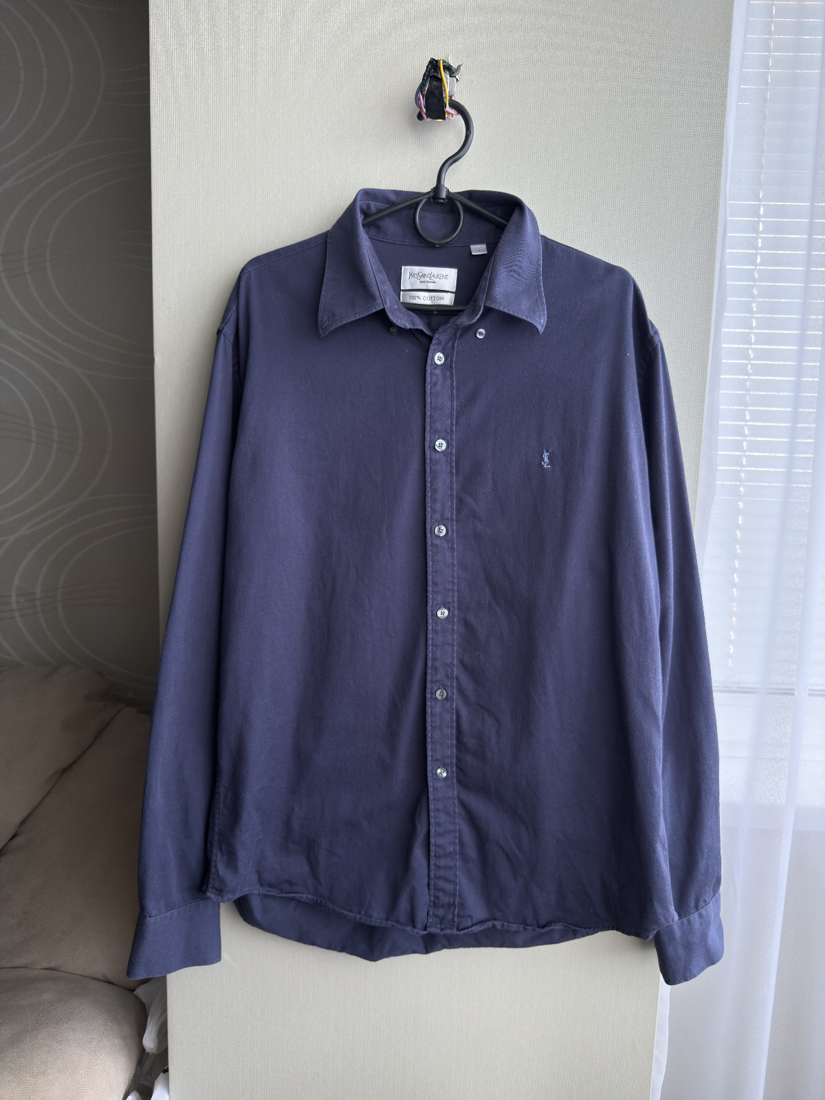 SAINT LAURENT Camicia pesante YSL cotone blu navy camicia YSL
