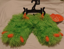 Wonder Nation Baby Boy Toddler Slippers Sz 6 Green Monster Claw Furry Shoes Fun