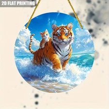 1pc, 2D Flat Retro Style, Mini Animal Artwork - Round Aluminum Wall Decor, Perfe