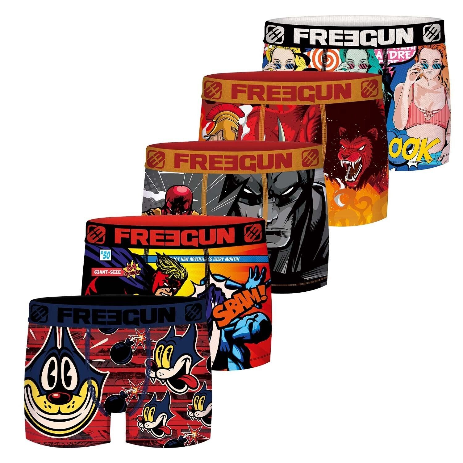 Boxers De Hombre Freegun Comic 1 Paquete S M L XL XXL 92% Poliéster Impresión