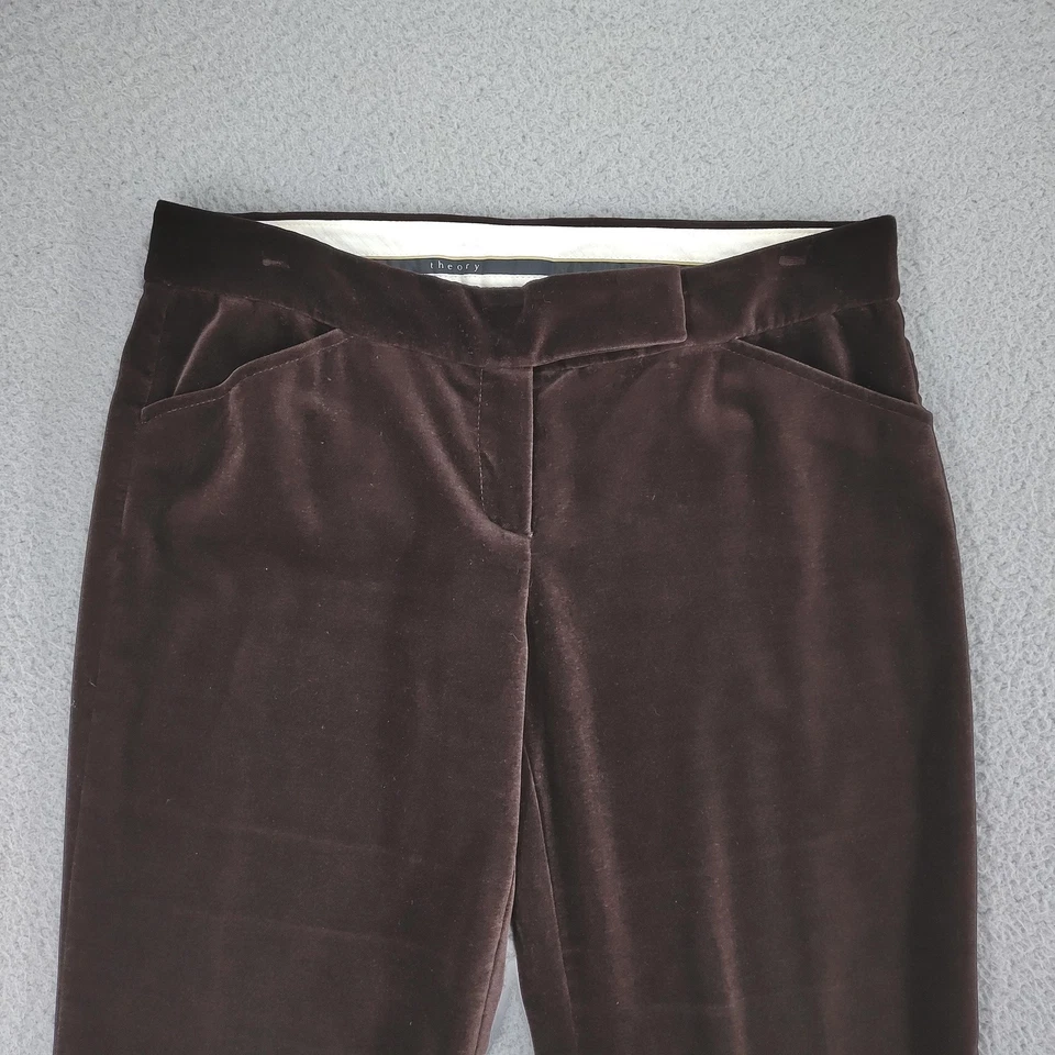 Theory Pants Womens 10 Brown Velvet Cotton Blend Bootcut Dress Trouser - Image 3 of 4