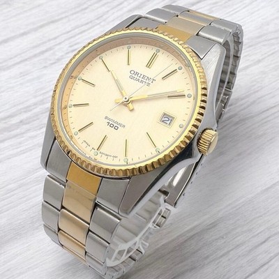 Orient Swimmer Two Tone Fluted Bezel Date Mens Wristwatch Quartz Genuine NB/NA