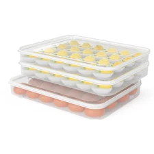 77L Deviled Egg Containers with Lid, (Set of 3), Plastic Egg Holder for Refri...
