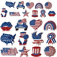 24 Pcs 4th of July Wooden Patriotic Tree Ornaments Hanging Decoration Set Set