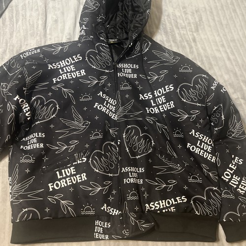 Assholes*s Live Forever ALF Embroidered Jacket Hoodie Black/White Hearts Sz XL - Picture 4 of 6
