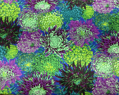 Kaffe Fassett Japanese Chrysanthemum Green Blue Floral Cotton Fabric BTHY #48