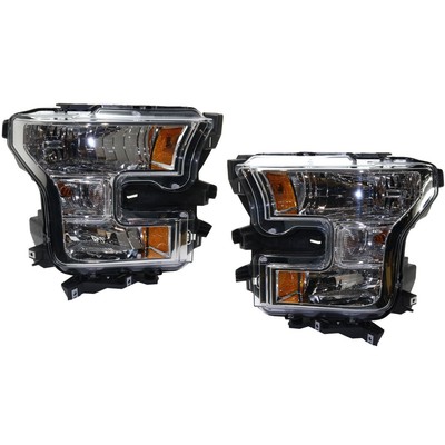 Driver and Passenger Headlights For Ford F-150 2015-2017 Halogen with Bulbs CAPA