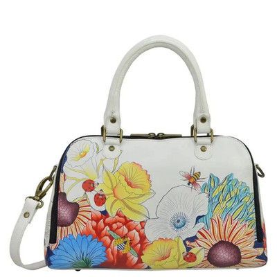 Anuschka Floral Wide Satchel Springs creatures Bee, Lady Bug, Dragonfly - 8368
