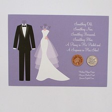 English Wedding Coins Penny for His Pocket Sixpence for Her Shoe Wedding Card TD