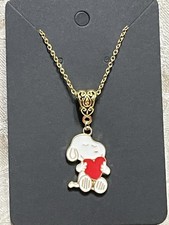 Snoopy Adorable Gold Enamel Charm Pendant Fashion Fun Boho Gold Necklace 18  