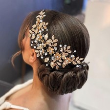 Bridal Hair Comb, Gold Color Leaf Crystal Rhinestone Wedding Hair Accessory, ...