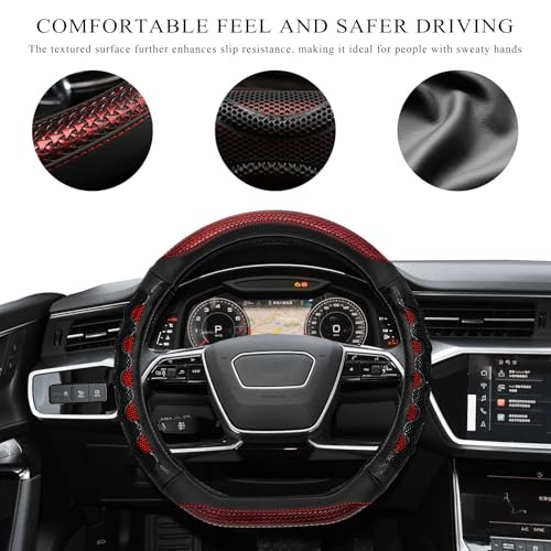 Car Steering Wheel Cover, 15 Inch Anti-Slip Steering Wheel Cover Protector Red - Picture 4 of 6