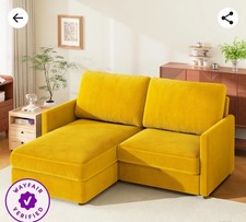 New&Boxed, 180cm, 2 Seat Area, Yellow Corduroy Corner Sofa