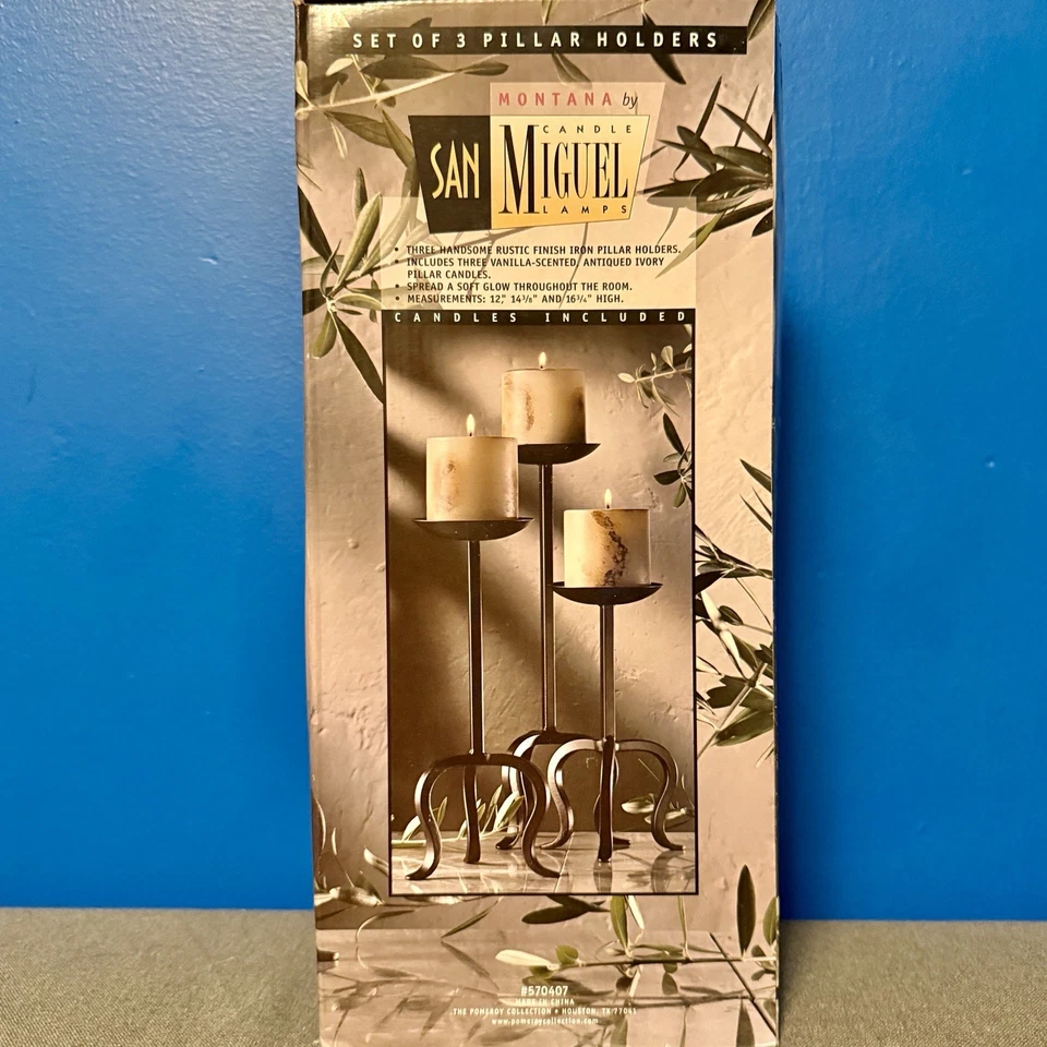 Wrought Iron Rustic Candle Holders With Pillar Candles 16.75"~14.5"~12" Set of 3 - Image 4 of 4