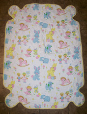 Vintage Baby Blanket Crib Quilt Pastel Lamb Elephant Boy GIrl Bunny 42x32