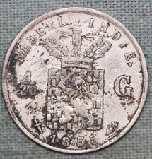 NETHERLANDS EAST INDIES 1855 ~ SILVER 1/20 GULDEN  ~ WILLEM III~  99 ¢  shipping
