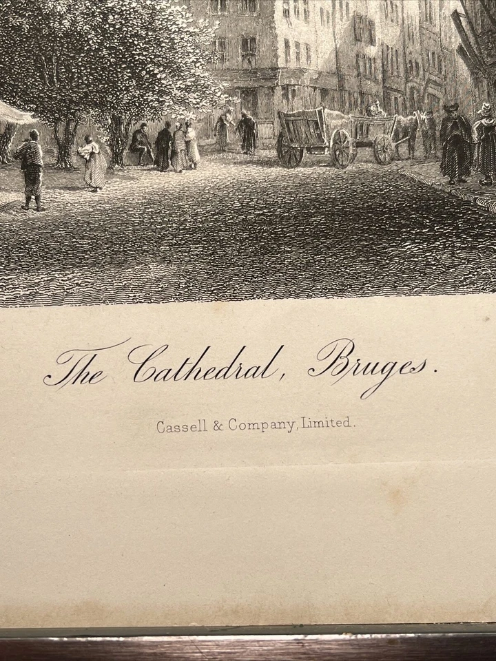Catedral Brujas 1876 Ilustración Antigua Grabado Acero Grabado Litografía - Imagen 3 de 4