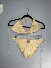 Vintage 70s Chamois Shack Leather Bikini Set Top L Bottom M Sunset Beach CA Rare