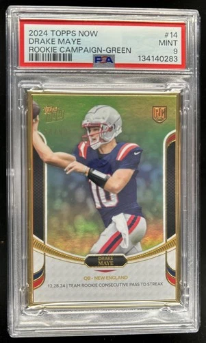 2024 Topps NOW Rookie Campaign - Quarterbacks Drake Maye RC Green #/99 PSA 9