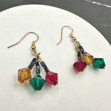 Vintage 90s Gold Tone Faceted Beaded Drop Earrings Women's Classic Jewelry Y2K