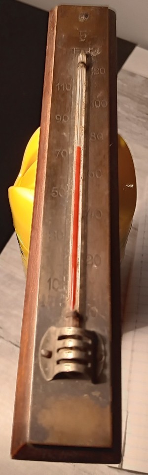 Late 19th-Early 20th Century Brass/ Wood Thermometer ( From Germany)