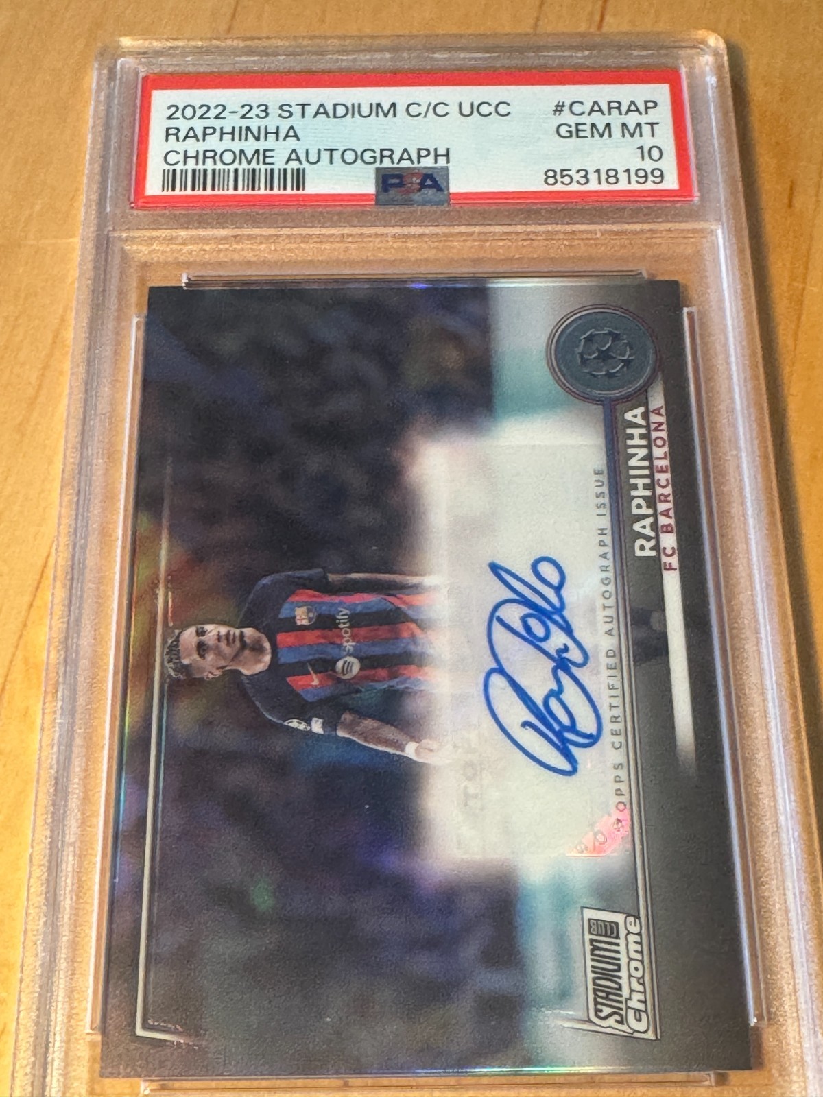 Raphinha 2022 Topps Stadium Club Chrome UEFA #CA-RAP AUTO PSA 10 GEM MINT