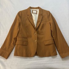 J. Crew Schoolboy Blazer 12 Camel Brown Gold Crest Button Wool Blend