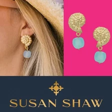 Susan Shaw Earrings Shell Drop Jewelry 24K TP Gold MSRP $70