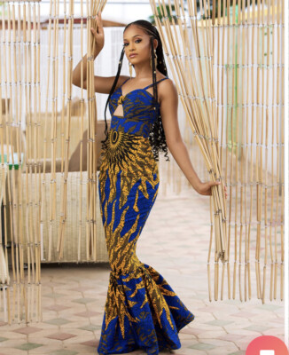 blue kente dress Our melanin bride @miss.optimastic draped in this blue kente, graced with embroidered details. , Brides makeup: @looksbybettie, Brides bundles: @jsamaiye.bridal, Brides styling/install: