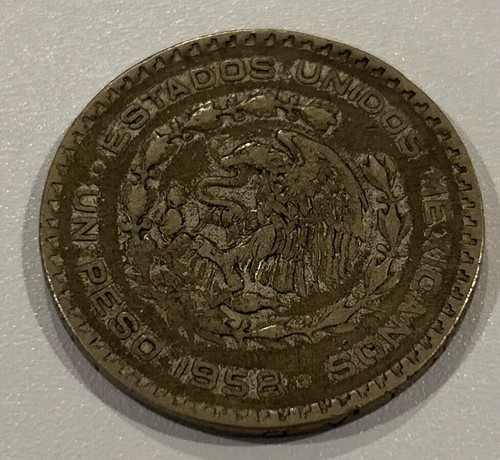 1958 SILVER UN PESO Estados Unidos Mexicanos 1 Peso Coin Mexico AG OM Tender