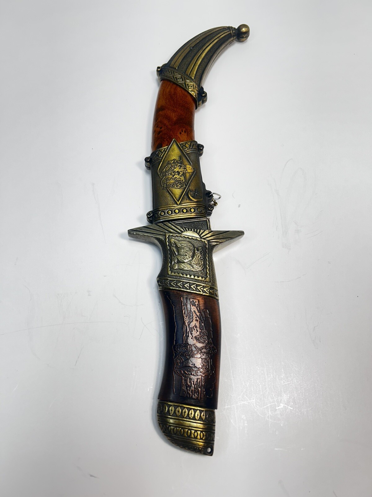 Oriental Dagger Knife Brass Copper Wood Etched Craft Stainless Steel