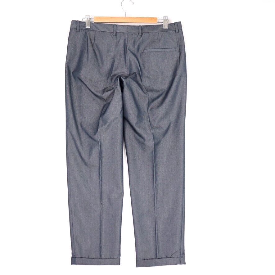 Solly by Allen Solly Womens Dress Pants Size 32 10 12 Blue Grey Shiny Crop Cuff image 2