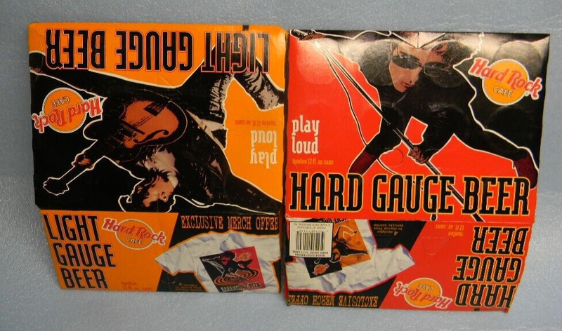 RARE VINTAGE 1998 HARD ROCK CAFE ROCK N ROLL 12 PK. GUAGE BEER CAN BOXES GUITAR