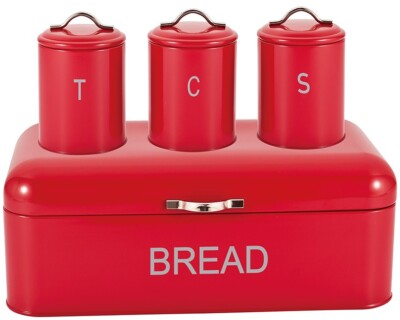 Edelstahl 4 teiliges Brotkasten Set Küche Tee Zucker Kaffee Glas Eimer Kanister
