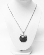 Silver Plated Winged Heart w/Round Message Charm Necklace