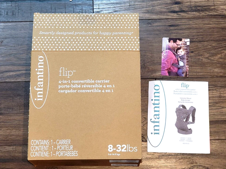 Infantino Flip 4-in-1 Convertible Baby Carrier Gray ~ 8-32 lbs new open box - Image 4 of 4